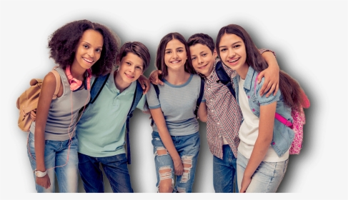 Five Children - Teens Happy With Backpacks, HD Png Download, Free Download
