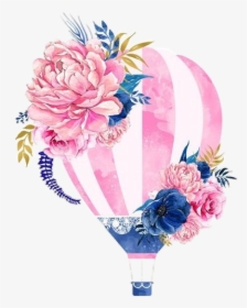 Pink Hot Air Balloon And Flowers, HD Png Download, Free Download