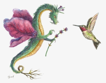 "dragon Art""flower Dragon - Hummingbird Dragon, HD Png Download, Free Download