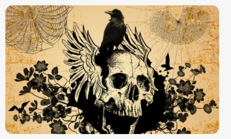 Awesome Skull With Crow Doormat 30"x18" - Skull, HD Png Download, Free Download