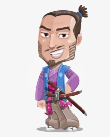 Japanese Samurai Cartoon Vector Character Aka Sakamoto - Samurai Cartoon Character Japanese, HD Png Download, Free Download
