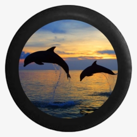 Two Dolphins Jumping Sunset Sunrise Behind Sky Rv Camper - Lovina Beach Bali Dolphins, HD Png Download, Free Download
