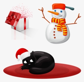 Christmas Cat, Snowman, Gift, Christmas, Winter, Snow - Snowman, HD Png Download, Free Download