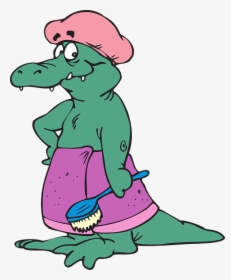 Alligator, Shower, Cap, Towel, Bathing, Brush, Bath - Cartoon With Shower Cap, HD Png Download, Free Download