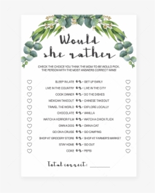 Would She Rather Baby Shower Game Gender Neutral By - Would She Rather Free Printable Bridal Shower Game, HD Png Download, Free Download