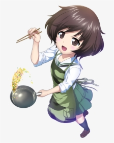 #anime #girl #cooking #chopsticks #food #freetoedit - Girls Und Panzer Yukari Akiyama Render, HD Png Download, Free Download