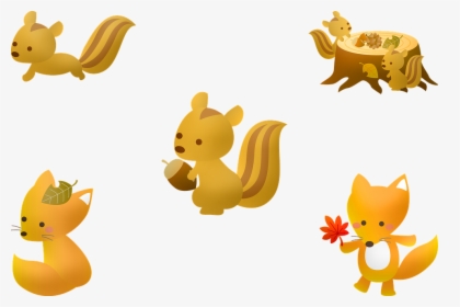 Squirrel, Fall, Autumn, Acorn, Leaf, Nature, Tree - Fall Cartoon Squirrel And Leaves, HD Png Download, Free Download
