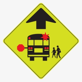 Clipart Bus Sign - School Bus Stop Ahead Sign, HD Png Download, Free Download