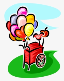 Vector Illustration Of Balloon Vendor Cart At Carnival - Balloon With Cart Clipart, HD Png Download, Free Download