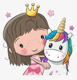 Girl With Unicorn Cartoon, HD Png Download, Free Download