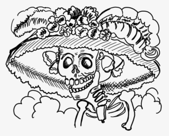 Catrina Calavera, Skeleton, Day Of The Dead - Line Art, HD Png Download, Free Download