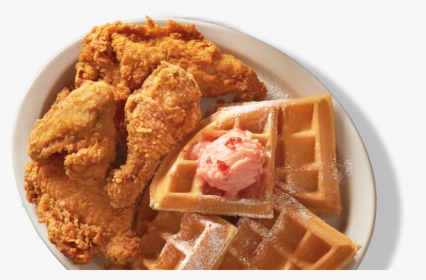 Chicken And Waffles Dish Topped With Strawberry Butter - Diner Foods, HD Png Download, Free Download