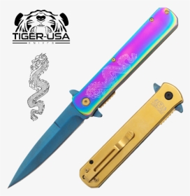 Tiger Usa®metallic Dragon Folding Knife W/clip - Godfather Stiletto, HD Png Download, Free Download