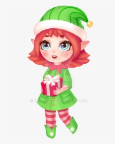 Cartoon,green,fictional Elf,plant,mythical Creature,christmas,wig - Chibi Elf Christmas Drawing, HD Png Download, Free Download