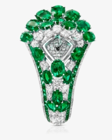 Ring,ring - Oval Emerald And Diamond Secret Watch Graff, HD Png Download, Free Download