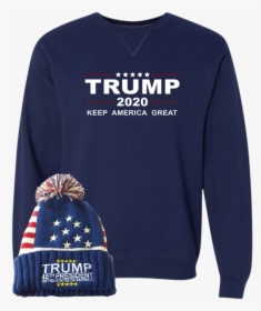 Trump 2020 Sweatshirt With Free Beanie - Long-sleeved T-shirt, HD Png Download, Free Download