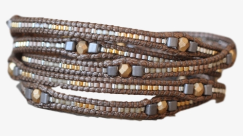 Wrap Bracelet Beaded In Gold, Silver And Gold Tread, HD Png Download, Free Download