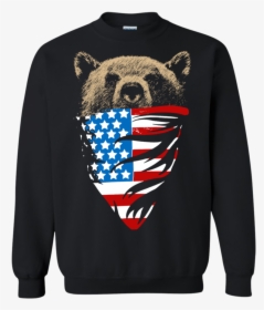 Bear Wearing American Flag Bandanna Sweatshirt - Bear With American Flag Bandana, HD Png Download, Free Download