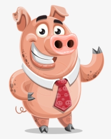 Pig With A Tie Cartoon Vector Character Aka Smokey - Cartoon Pig With Tie, HD Png Download, Free Download