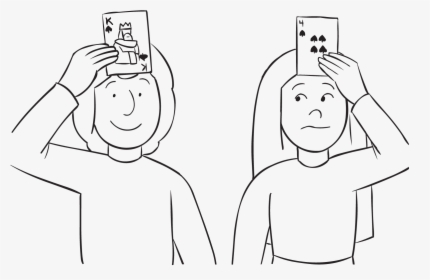 Two People With Playing Cards On Their Forehead, As - Line Art, HD Png Download, Free Download