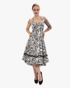 Gothic Skull And Roses Halter Dress - Cocktail Dress, HD Png Download, Free Download