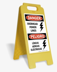Bilingual Overhead Power Lines Danger Sign - Sign, HD Png Download, Free Download