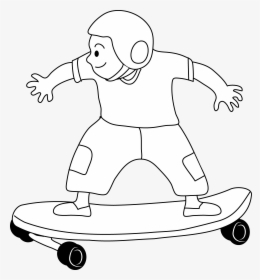 Kids Coloring Art Png Black And White - Skateboard Kids Clipart Black And White Png, Transparent Png, Free Download