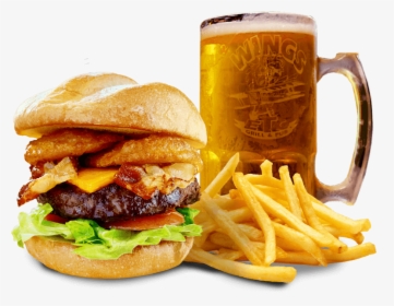 Burger, Fries And Beer - Burgers 2 Beer Wings, HD Png Download, Free Download