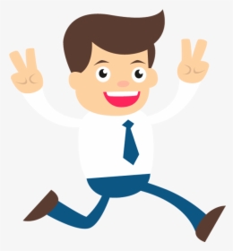 Happy Businessman Hands Raised Up - Happy Man Cartoon Png, Transparent Png, Free Download