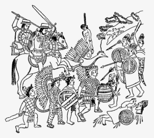 Drawing Of The Spanish Controlling The Aztec - Aztec Drawings Of Cortes, HD Png Download, Free Download