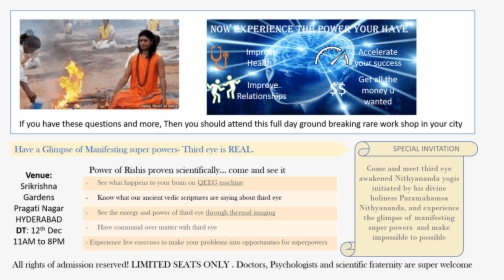 Rare Workshop On Third Eye Awakening For Real- Never - Swami Nithyananda, HD Png Download, Free Download