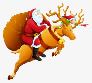 Christmas Png Santa Santa And Reindeer Clip Art Clipart - Santa On A Reindeer, Transparent Png, Free Download