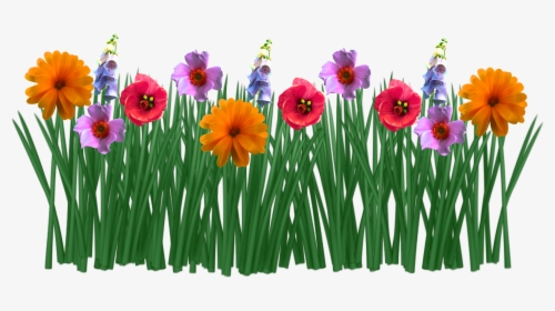 Transparent Spring Flowers Clipart - Drawing Flowers And Grass, HD Png Download, Free Download