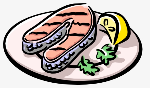 Vector Illustration Of Grilled Salmon Served On Plate - Grilled Salmon Clipart, HD Png Download, Free Download