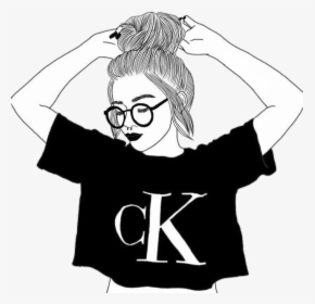 Karma Drawing Girl Tumblr Black - Girl With Glasses Drawing, HD Png Download, Free Download