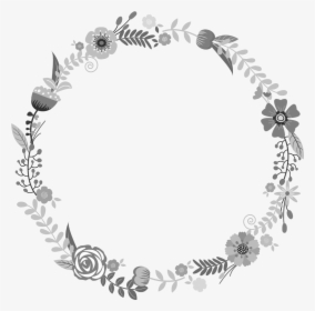 Flower Wreath-grayscale - Black And White Floral Wreath Png, Transparent Png, Free Download