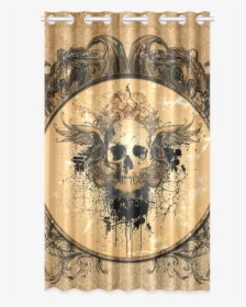 Awesome Skull With Wings And Grunge New Window Curtain - Motif, HD Png Download, Free Download