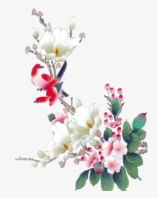 Chinese Gongbi Watercolour Watercolor Flowers Painting - Chinese New Year Template Free, HD Png Download, Free Download