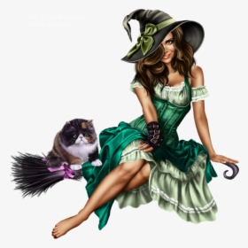 Czarownica I Kot Na Miotle - Beautiful Witch On A Broom, HD Png Download, Free Download