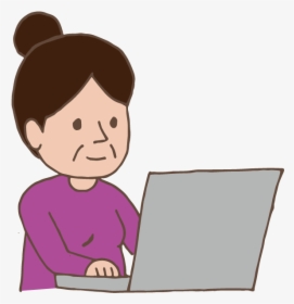 Old Lady Using Laptop - Cartoon Girl On Laptop, HD Png Download, Free Download