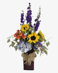 Summertime Flowers Arranged In A Unique Vase With Burlap - Bouquet, HD Png Download, Free Download