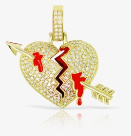10k Yellow Gold Arrow Shattered Heart - Locket, HD Png Download, Free Download