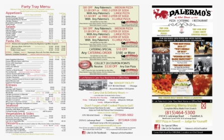Palermos Of 63rd Frankfort Il Pizza And Italian Restaurant - Palermos Menu, HD Png Download, Free Download