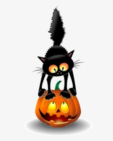 Black Cat Halloween Clip Art - Halloween Cartoon Black Cats, HD Png Download, Free Download