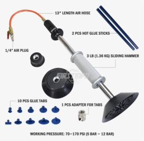 Air Dent Puller 10 Pcs Damage Repair Hot Glue Gun Set - Slide Hammer, HD Png Download, Free Download