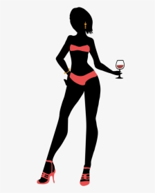 Bikini Wine Girl - Lady Drinking Wine Cartoon Transparent, HD Png Download, Free Download