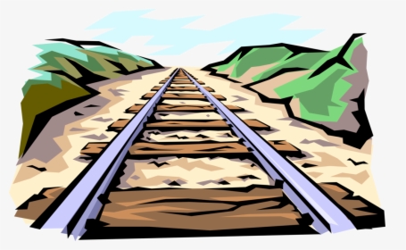 Train Tracks Royalty Free Vector Clip Art Illustration - Railway Track Clipart Cartoon, HD Png Download, Free Download