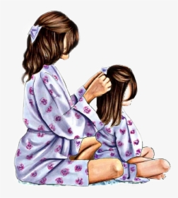 Transparent Mom And Daughter Clipart - Mother And Daughter Drawing, HD Png Download, Free Download
