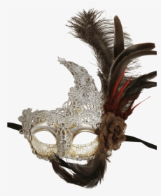 Feathered Silver Lace Masquerade Mask - Mask, HD Png Download, Free Download