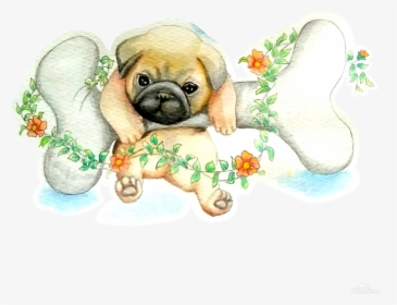 Pug Watercolor Cute Animal Dog Print - Puppy, HD Png Download, Free Download